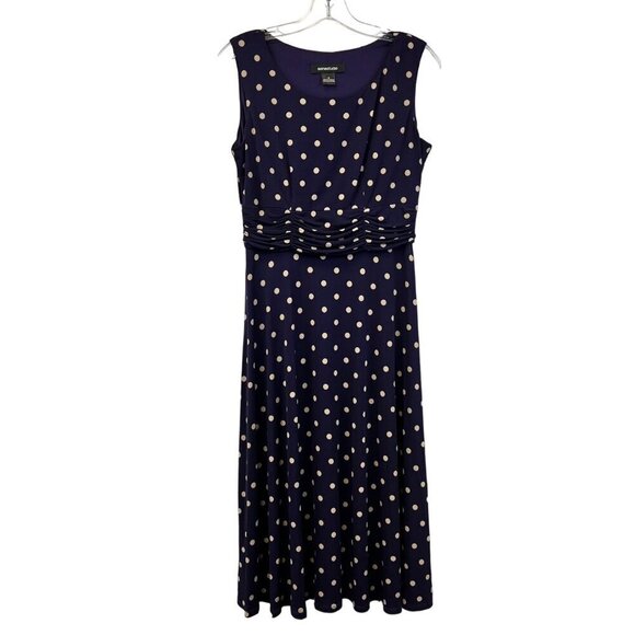 Siena Studio Sleeveless A-Line Purple/Beige Polka Dot Midi Dress Size Small - Picture 1 of 9